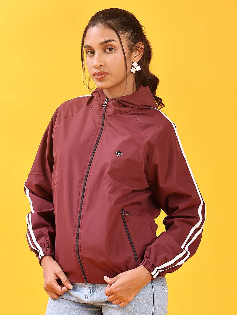 women solid long sleeve hooded windcheater jacket - 22170450 -  Standard Image - 1