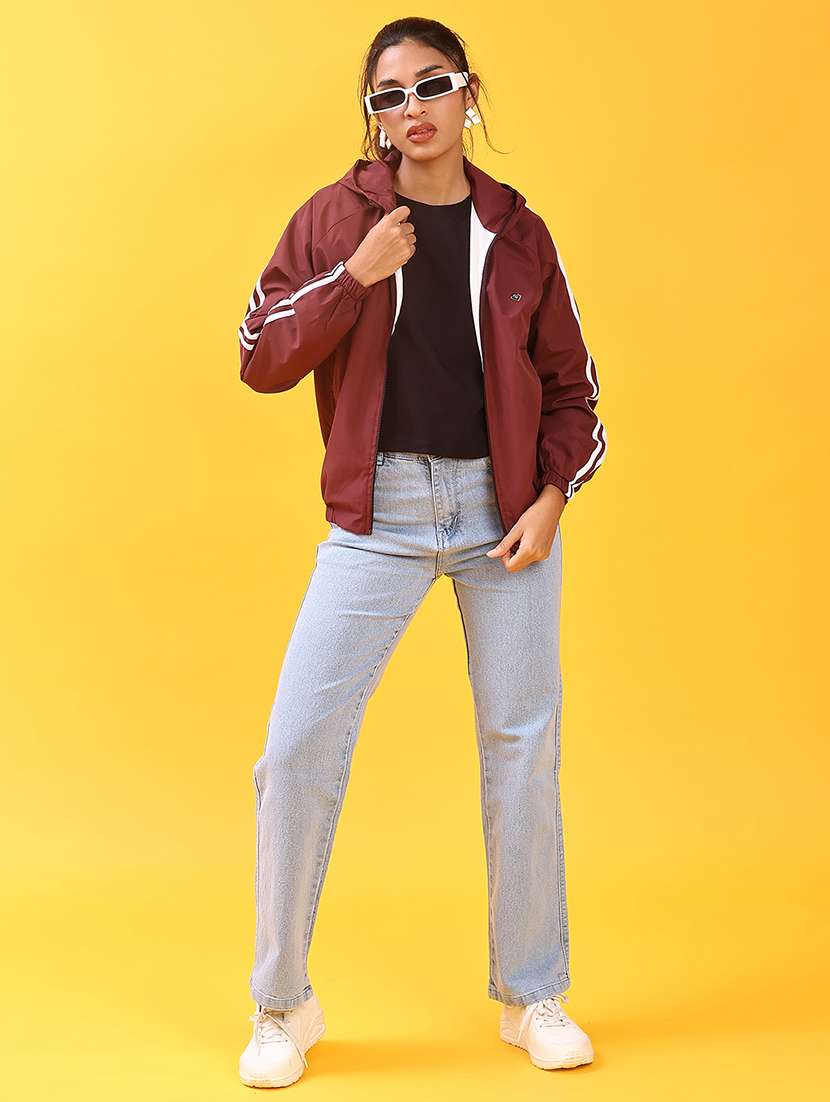 women solid long sleeve hooded windcheater jacket - 22170450 -  Standard Image - 4