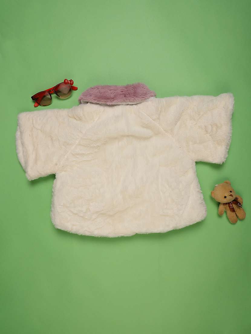 girls solid long sleeve fur jacket - 22170530 -  Standard Image - 1