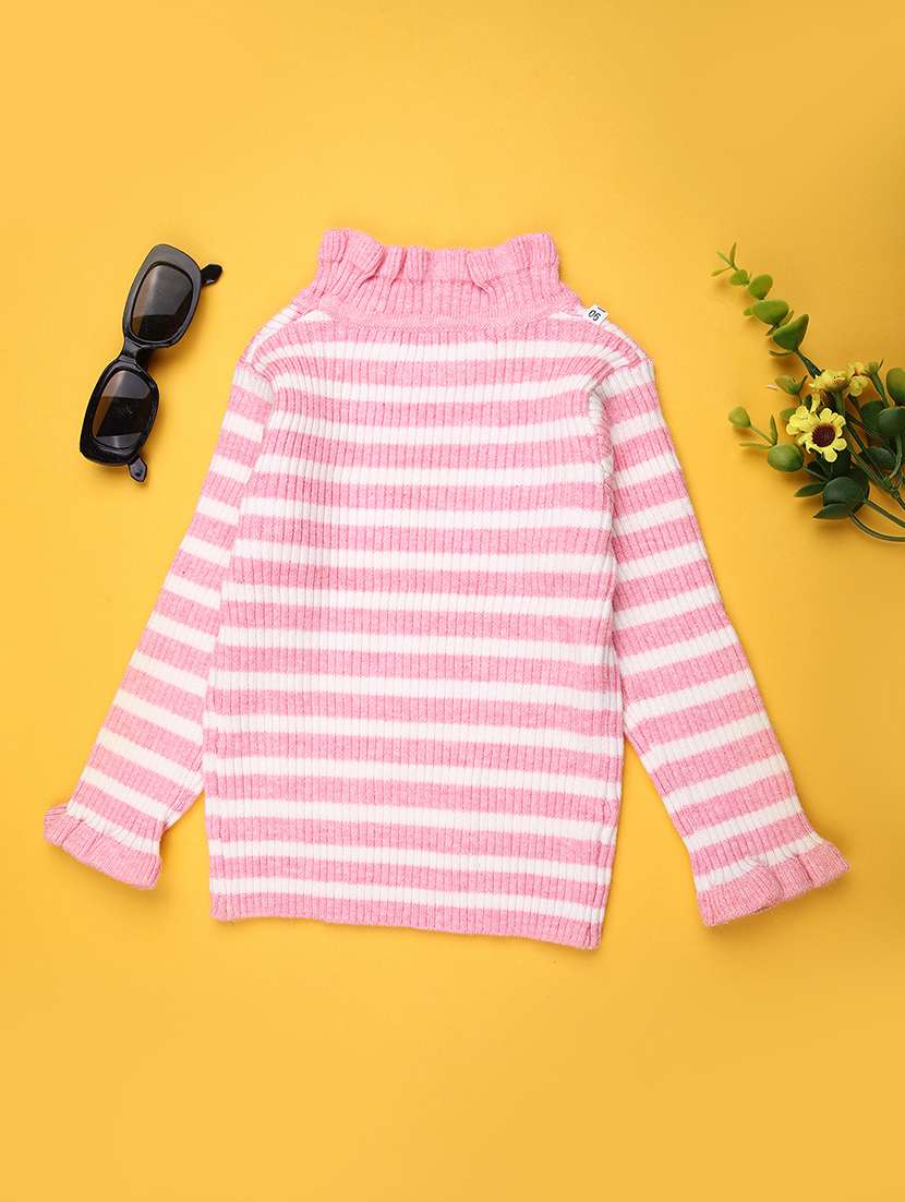 girls striped mock neck long sleeve sweater - 22170634 -  Standard Image - 1