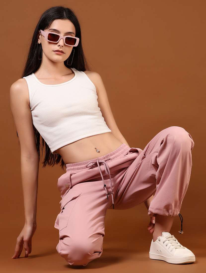 women solid mid rise regular fit cargo - 22170635 -  Standard Image - 4