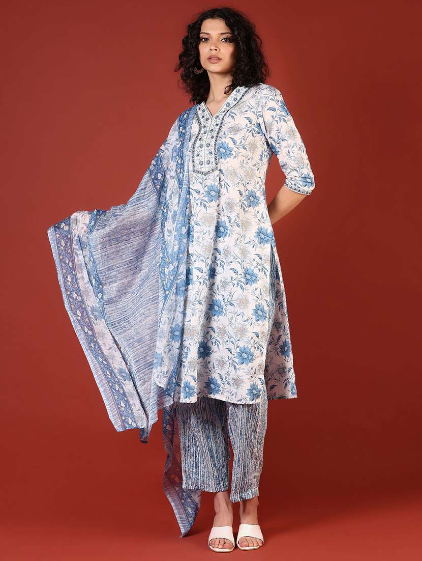 women floral printed three quarter sleeve kurta pant with dupatta set - 22170639 -  Standard Image - 1