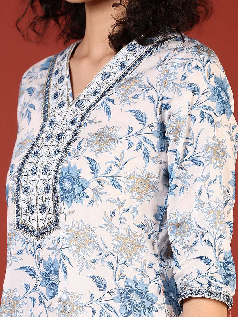 women floral printed three quarter sleeve kurta pant with dupatta set - 22170639 -  Standard Image - 4