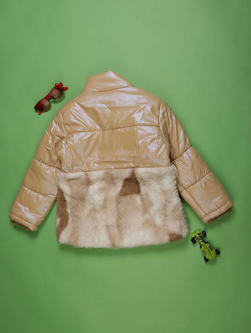 girls solid stand collar long sleeve quilted jacket - 22170663 -  Standard Image - 1