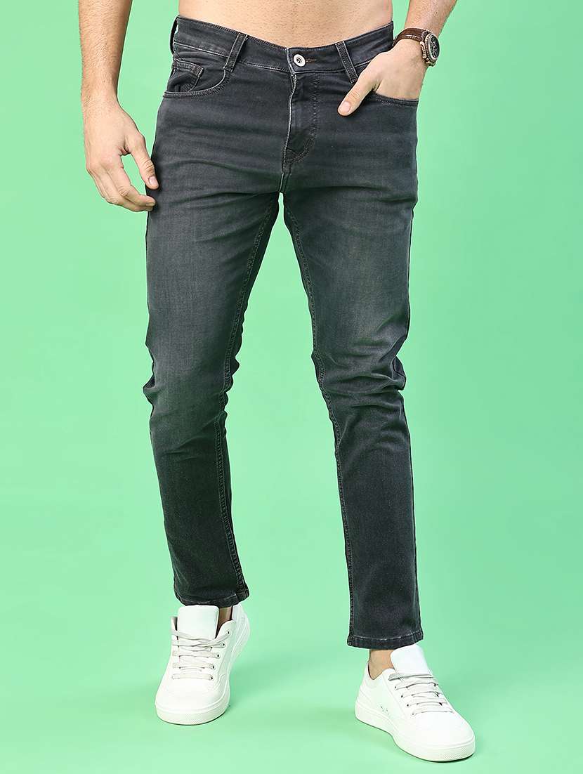 men washed mid rise full length jeans