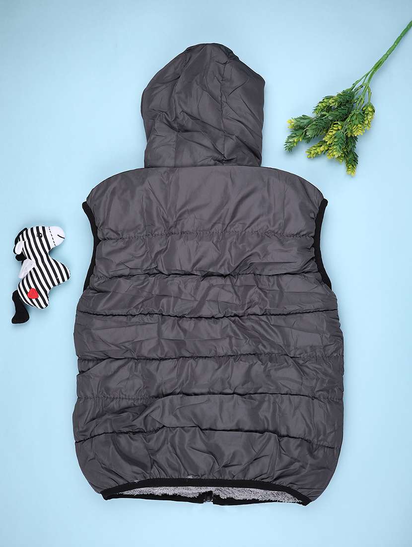 boys solid sleeveless hooded quilted jacket - 22170697 -  Standard Image - 1