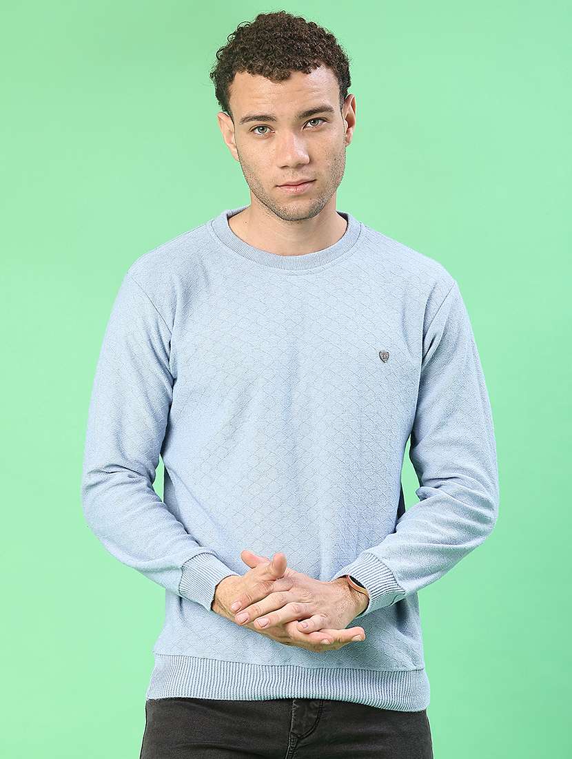 blue cotton blend pullover