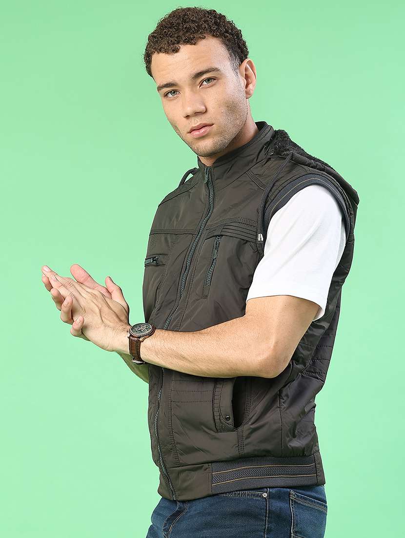 men solid sleeveless lightweight bomber jacket - 22170760 -  Standard Image - 1