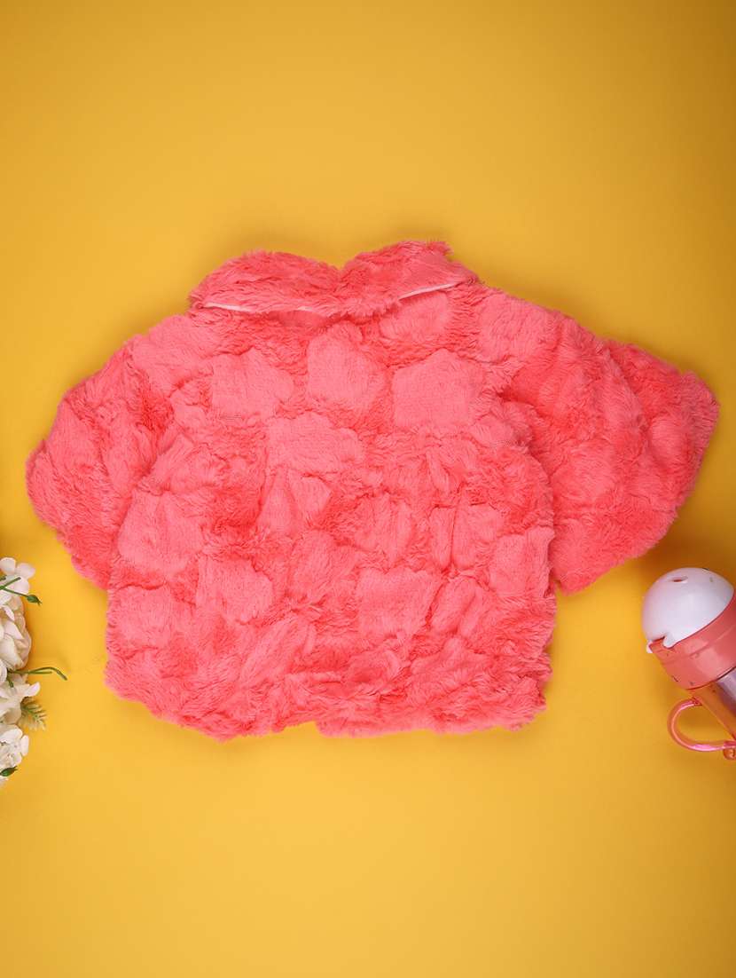 Girls Self Designed Collared Fur Jacket - 22170808 -  Standard Image - 1