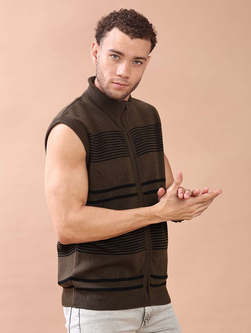 men striped sleeveless regular fit cardigan - 22170847 -  Standard Image - 1