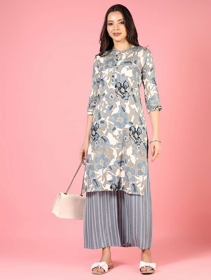 women floral three quarter sleeve kurta palazzo set