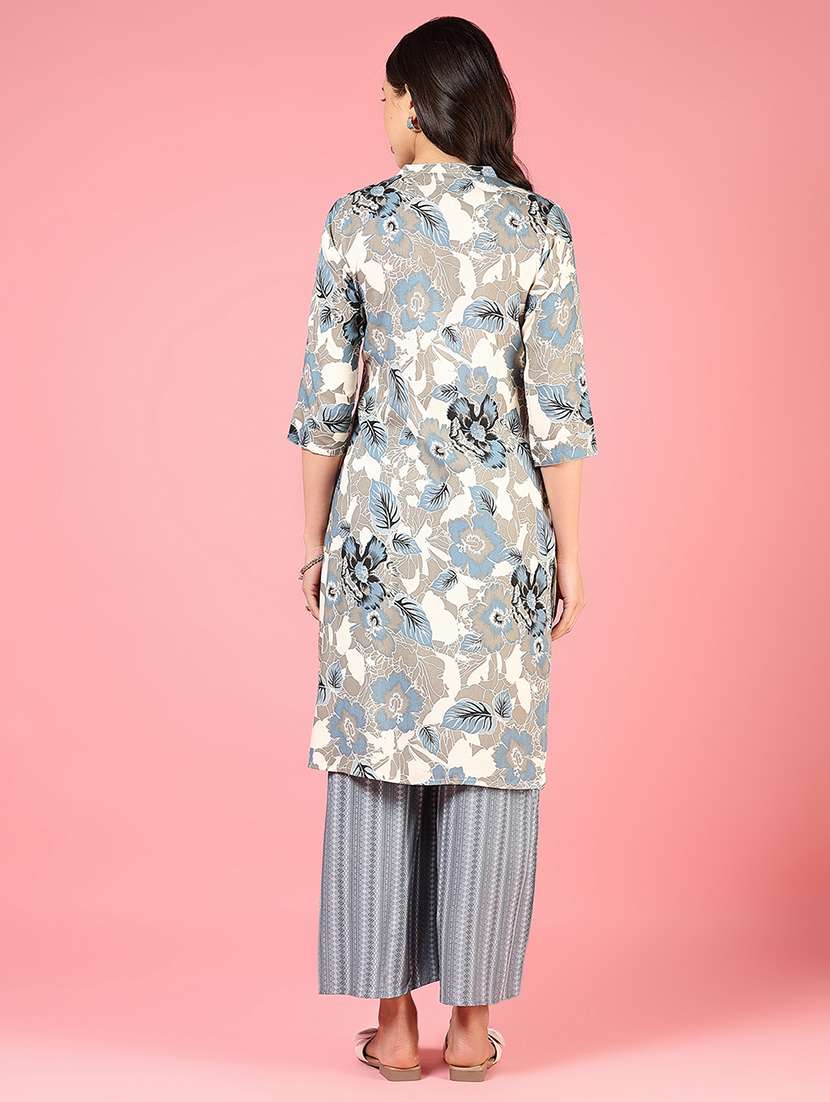 women floral three quarter sleeve kurta palazzo set - 22170902 -  Standard Image - 1