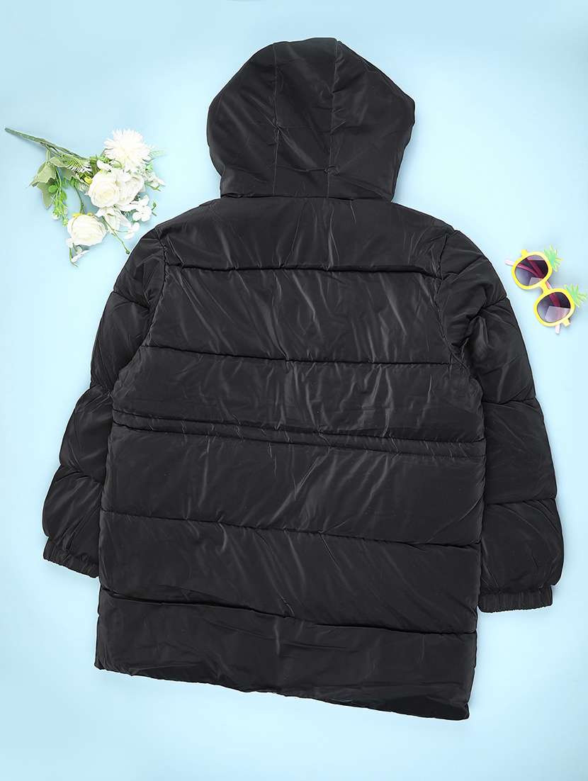 girls solid long sleeve hooded quilted jacket - 22171078 -  Standard Image - 1