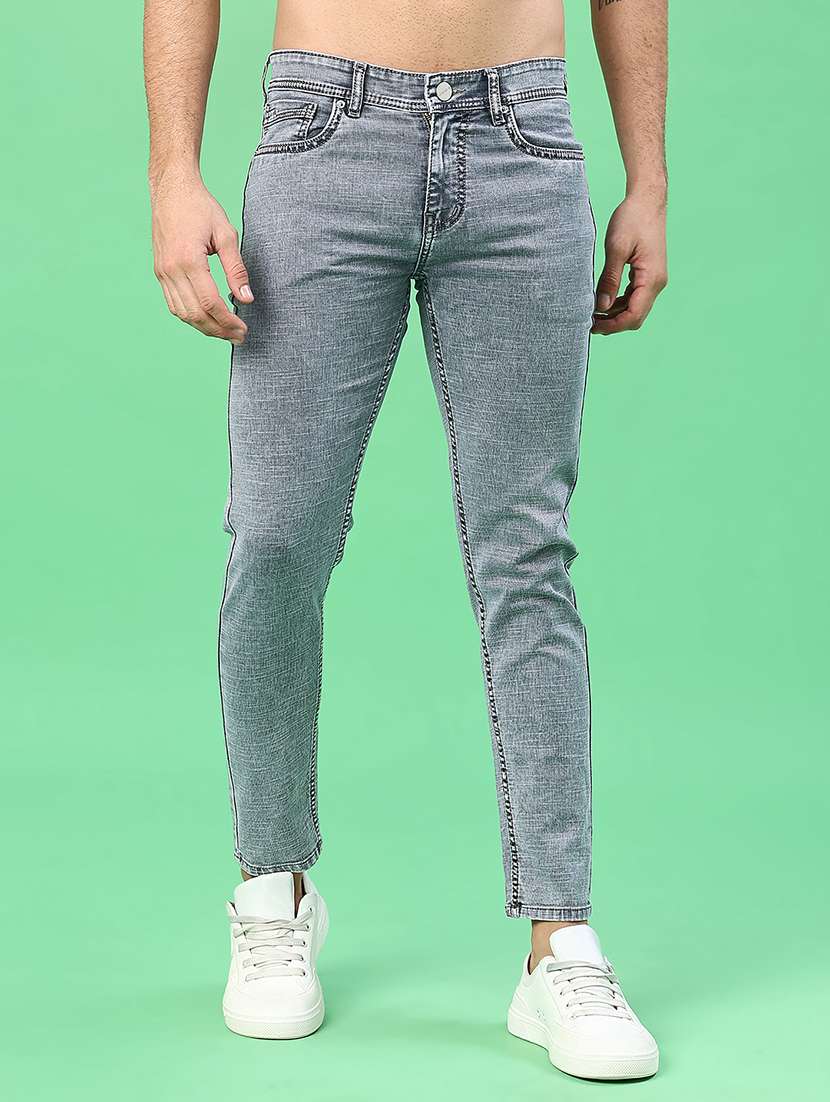 men plain mid rise full length jeans
