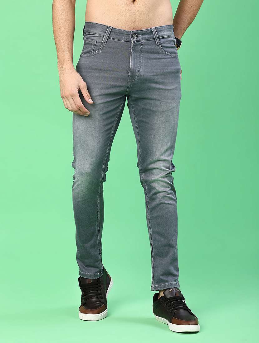 men washed mid rise full length jeans