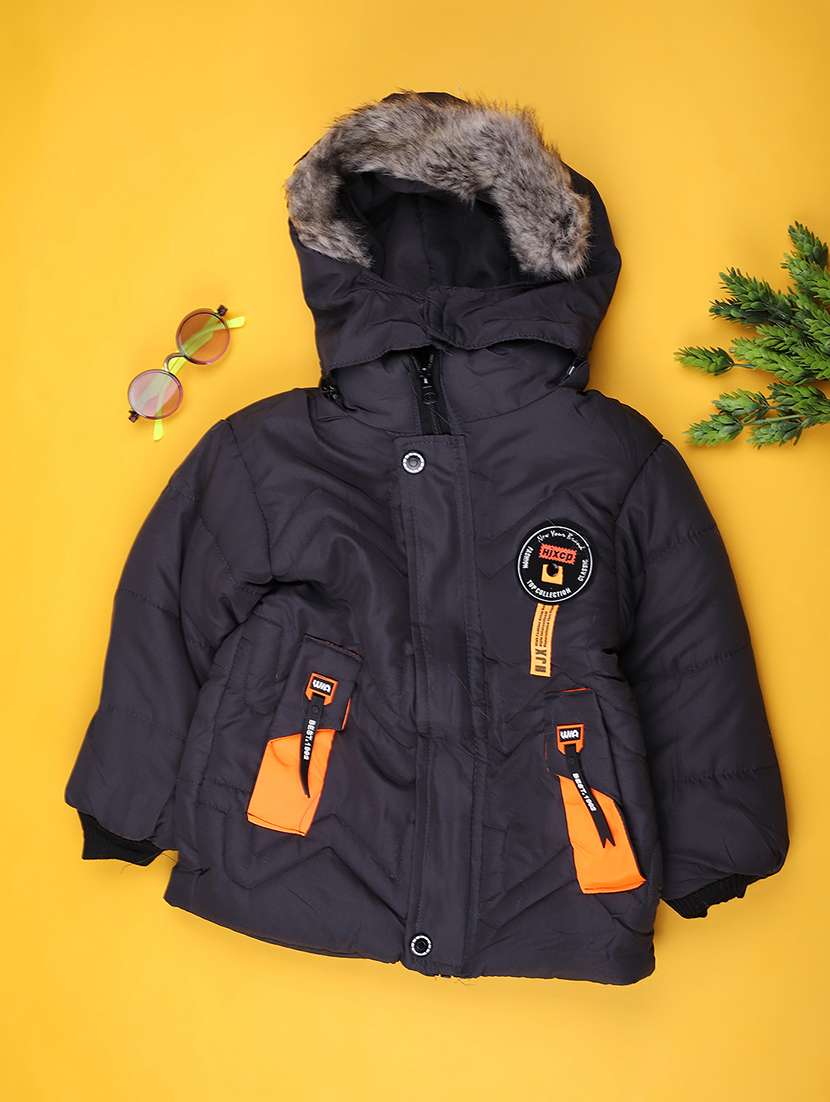 kids solid long sleeve hooded quilted jacket