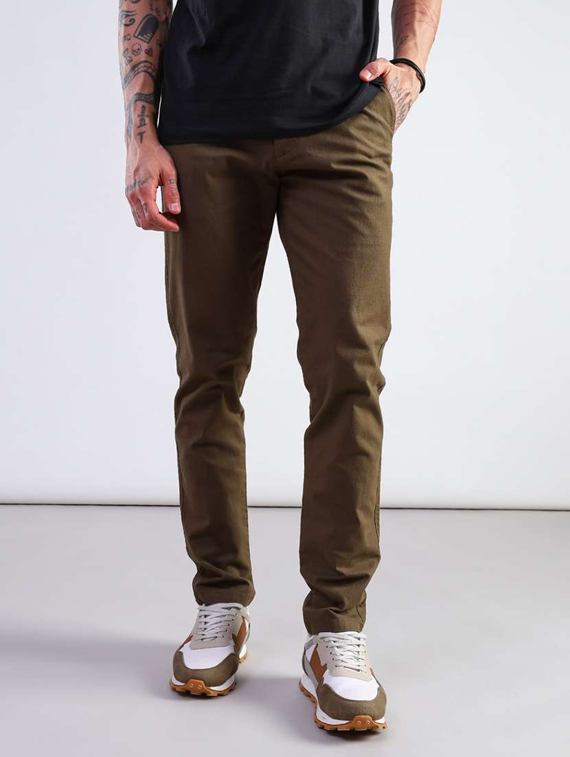 men solid mid rise regular fit casual trouser - 22171254 -  Standard Image - 1