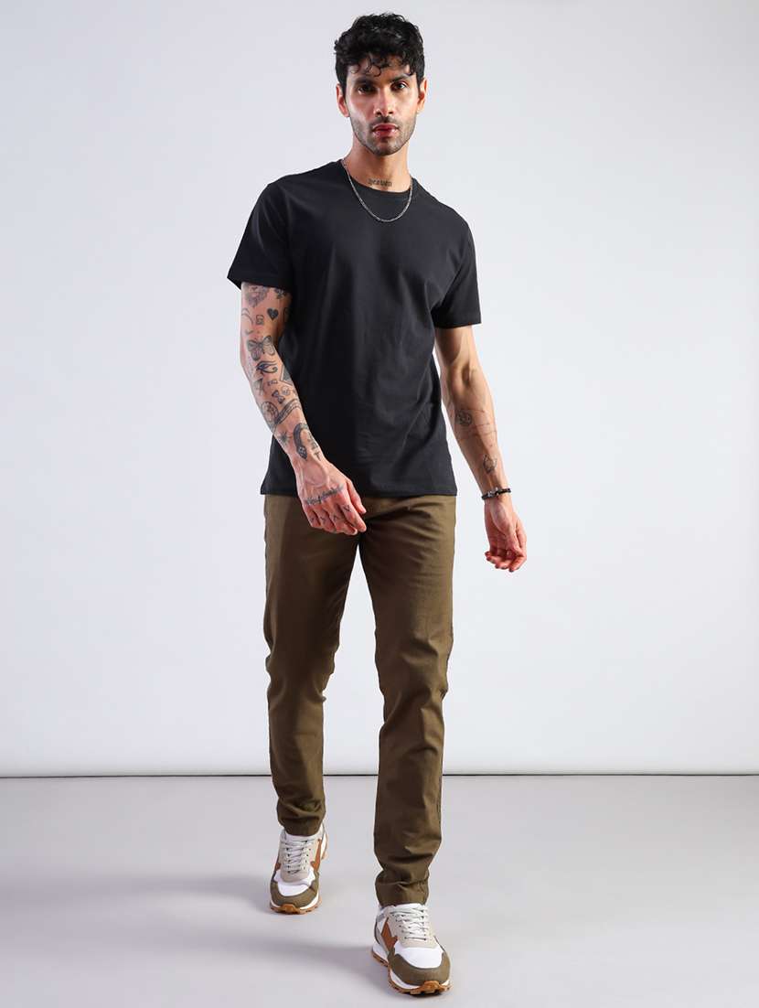 men solid mid rise regular fit casual trouser - 22171254 -  Standard Image - 4