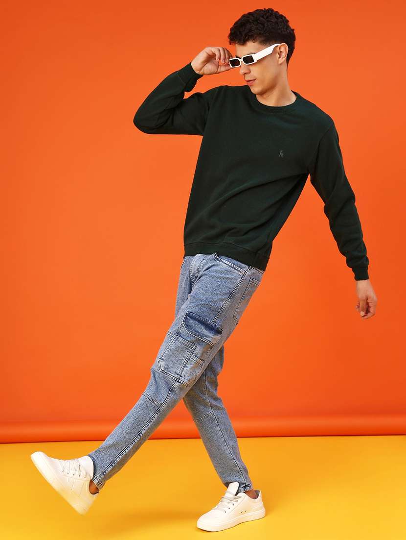 bottle green cotton blend pullover - 22171357 -  Standard Image - 4