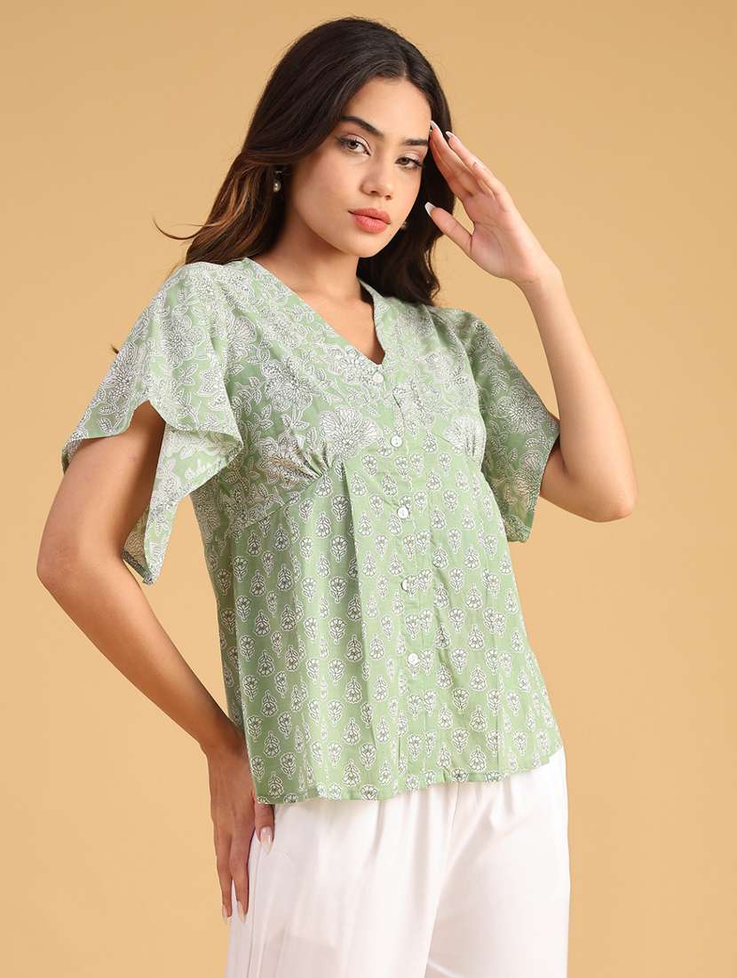 women floral print v neck top