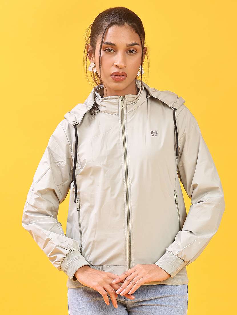 women solid long sleeve hooded bomber jacket - 22171443 -  Standard Image - 1