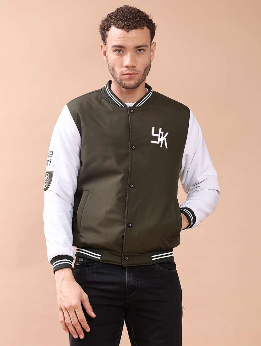 men color block henley neck varsity jacket - 22171587 -  Standard Image - 1