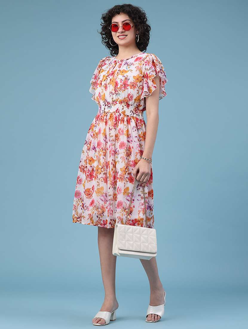 women off white polyester a-line dress