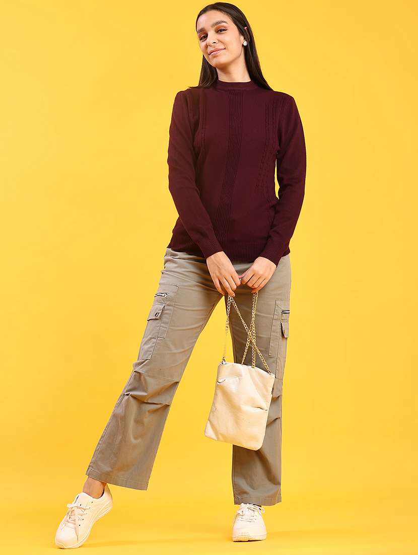Women Self Design Long Sleeve Regular Fit Pullover - 22171926 -  Standard Image - 4