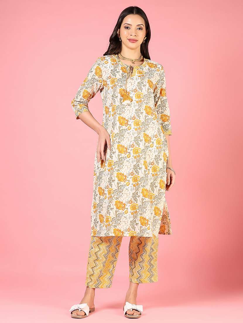 women floral three quarter sleeve kurta pant set - 22172007 -  Standard Image - 1