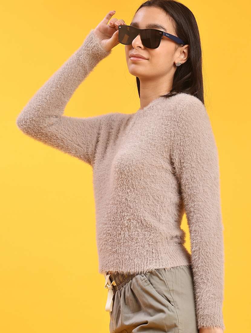 women solid long sleeve pullover - 22172035 -  Standard Image - 1