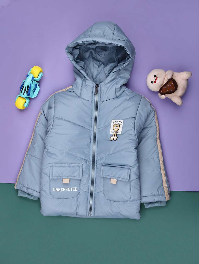 kids solid long sleeve hooded quilted jacket