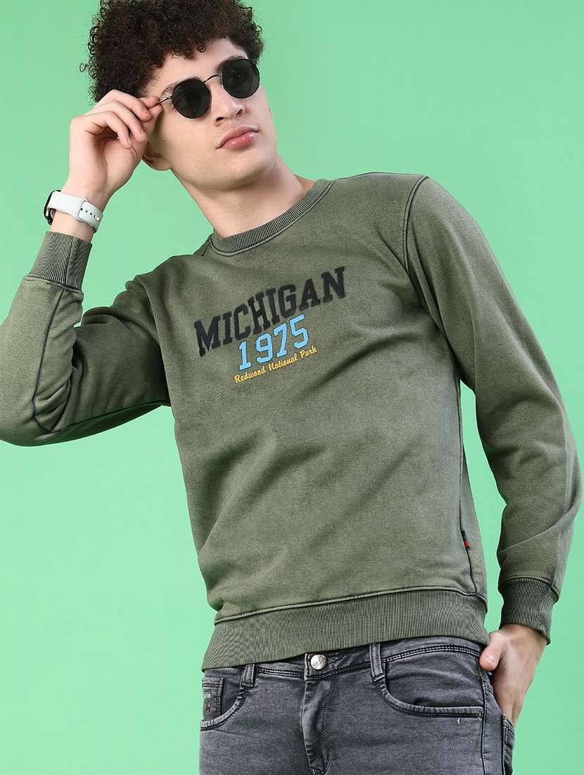 men chest print long sleeve regular fit sweatshirt