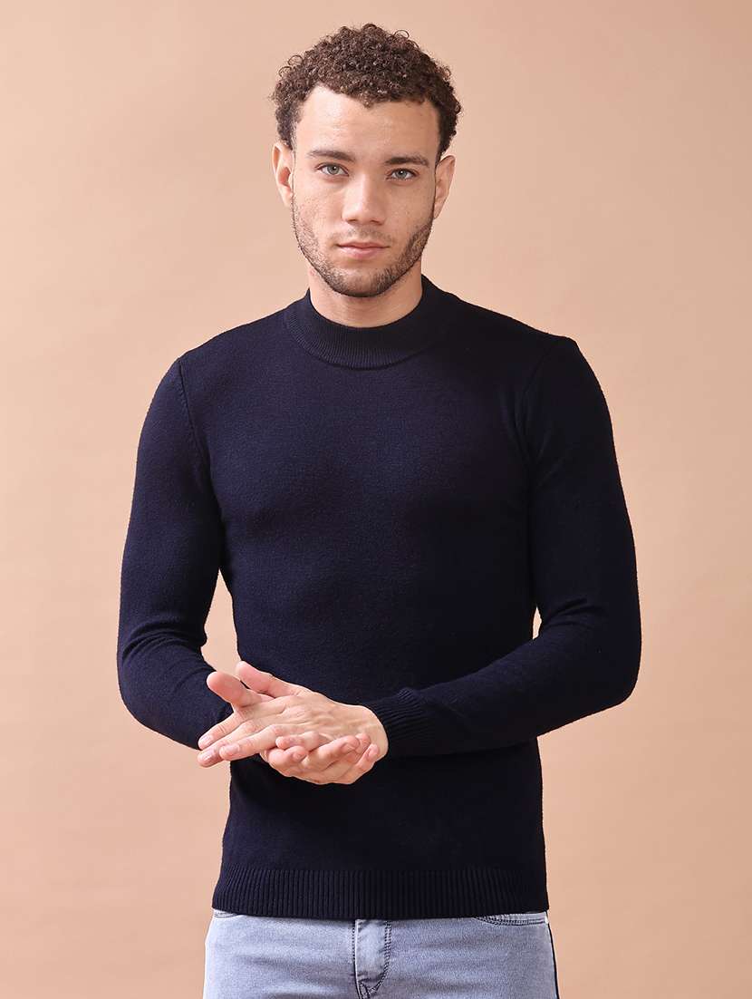 men solid long sleeve slim fit pullover  - 22172300 -  Standard Image - 1