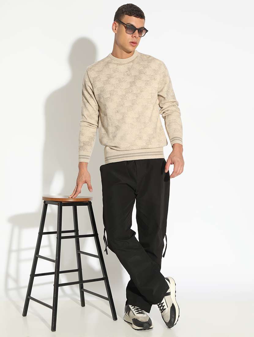men beige self designed long sleeve pullover - 22173622 -  Standard Image - 4