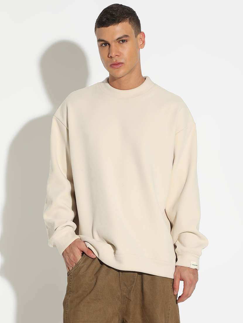 men cream solid long sleeve pullover - 22173623 -  Standard Image - 1