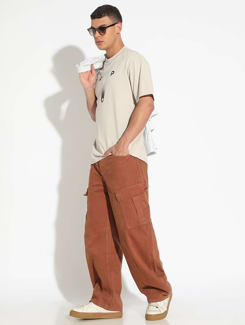 men solid mid rise baggy cargo - 22173626 -  Standard Image - 4