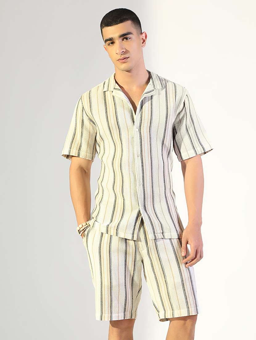 men striped shirt and shorts co-ord set - 22173631 -  Standard Image - 1
