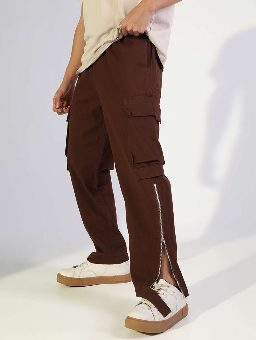 men solid mid rise relaxed fit cargo