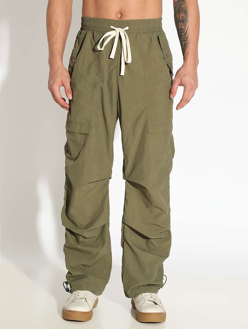 men solid mid rise relaxed fit parachute pants - 22173637 -  Standard Image - 1