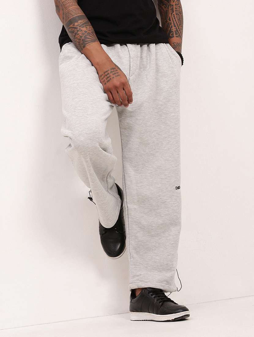 men solid mid rise full length track pant