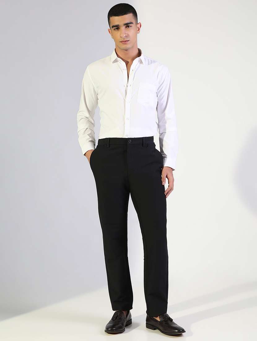 men solid mid rise flat front formal trouser - 22173645 -  Standard Image - 4