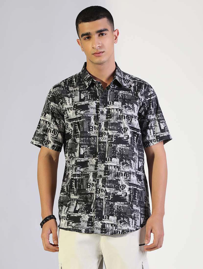 men printed collared shorts sleeve shirt - 22173649 -  Standard Image - 1