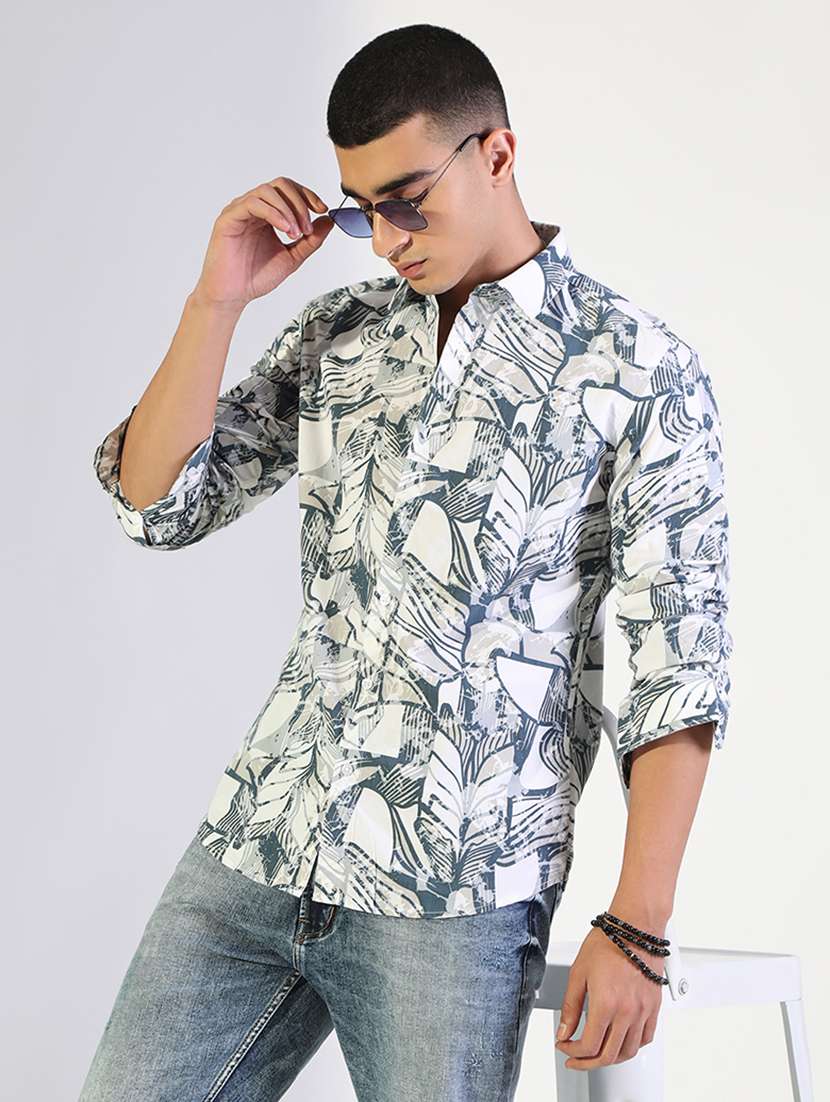 men printed collared long sleeve shirt