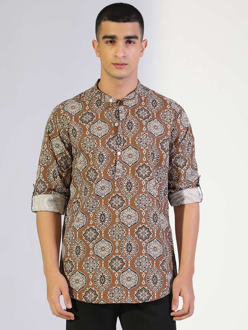 men printed long sleeve short kurta - 22173655 -  Standard Image - 1