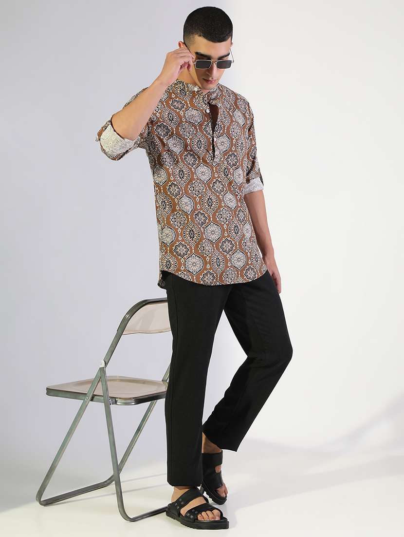 men printed long sleeve short kurta - 22173655 -  Standard Image - 4