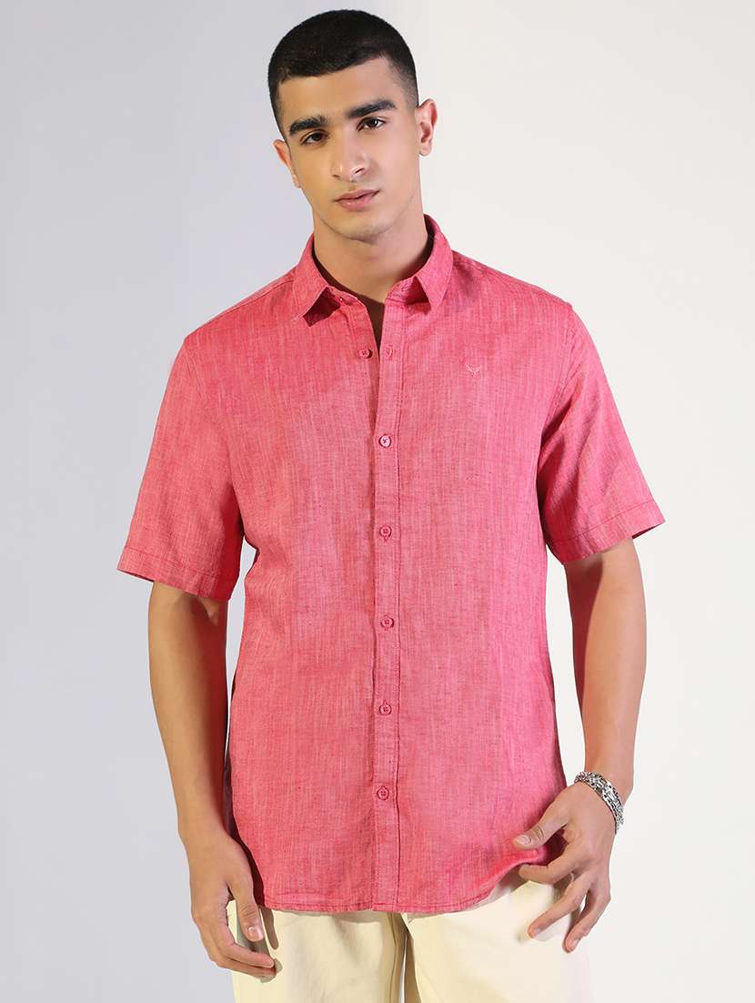 men soild collared short sleeve shirt - 22173658 -  Standard Image - 1