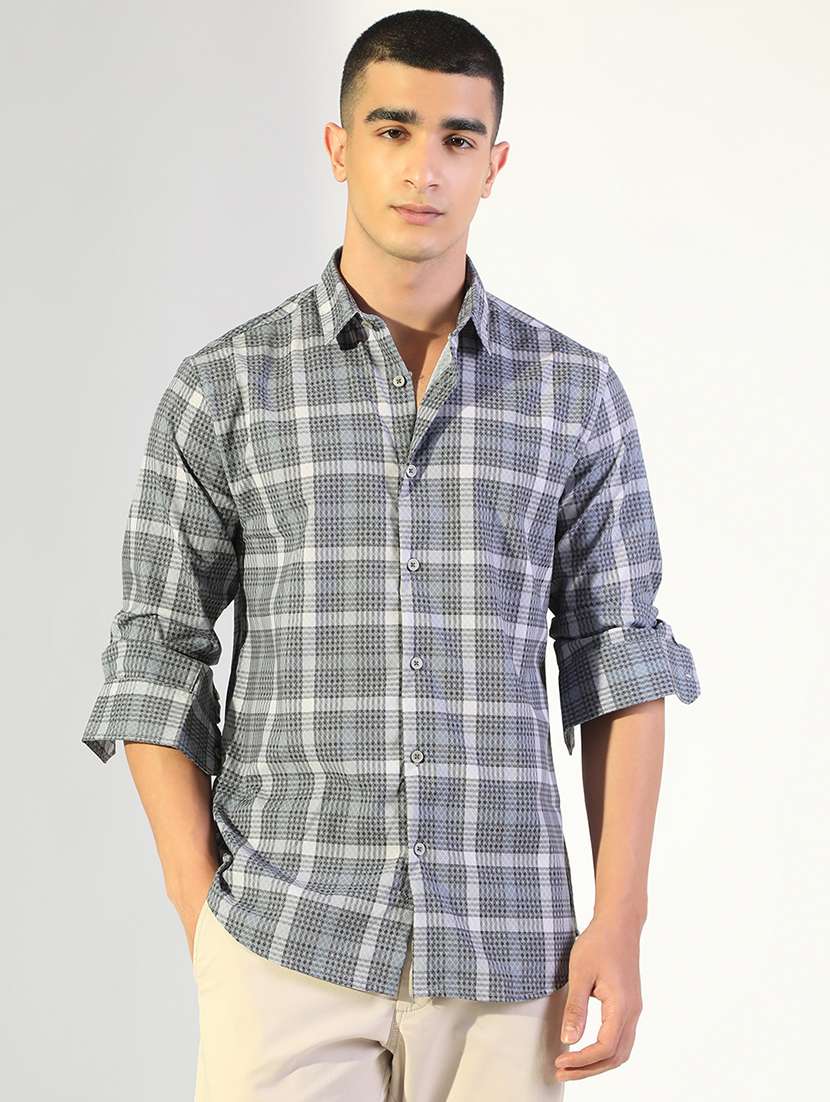 men checkered collared long sleeve shirt - 22173661 -  Standard Image - 1