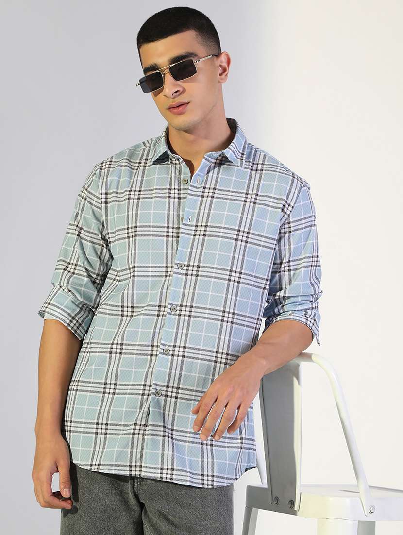 men checkered collared long sleeve shirt