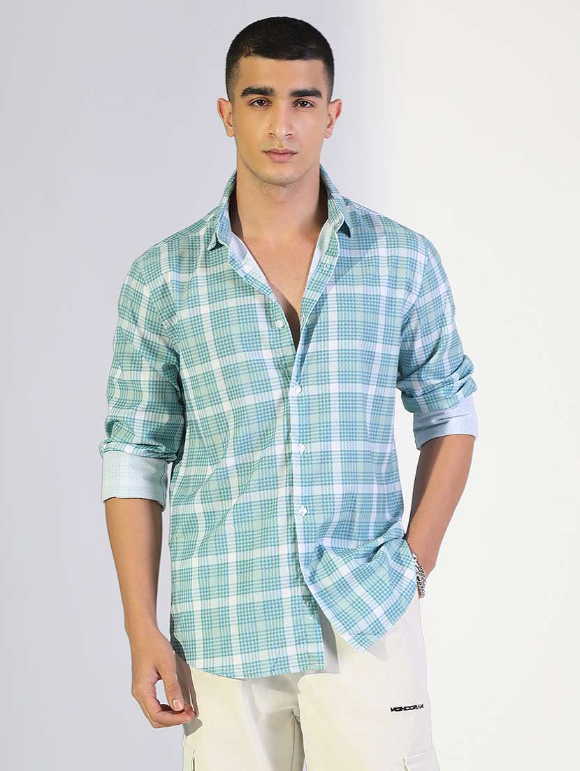 men checkered collared long sleeve shirt - 22173664 -  Standard Image - 1