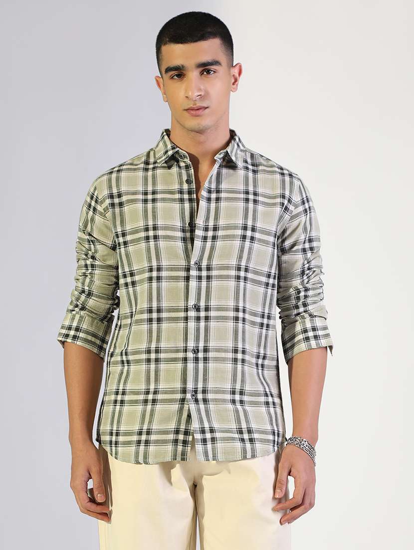 men checkered collared long sleeve shirt - 22173669 -  Standard Image - 1